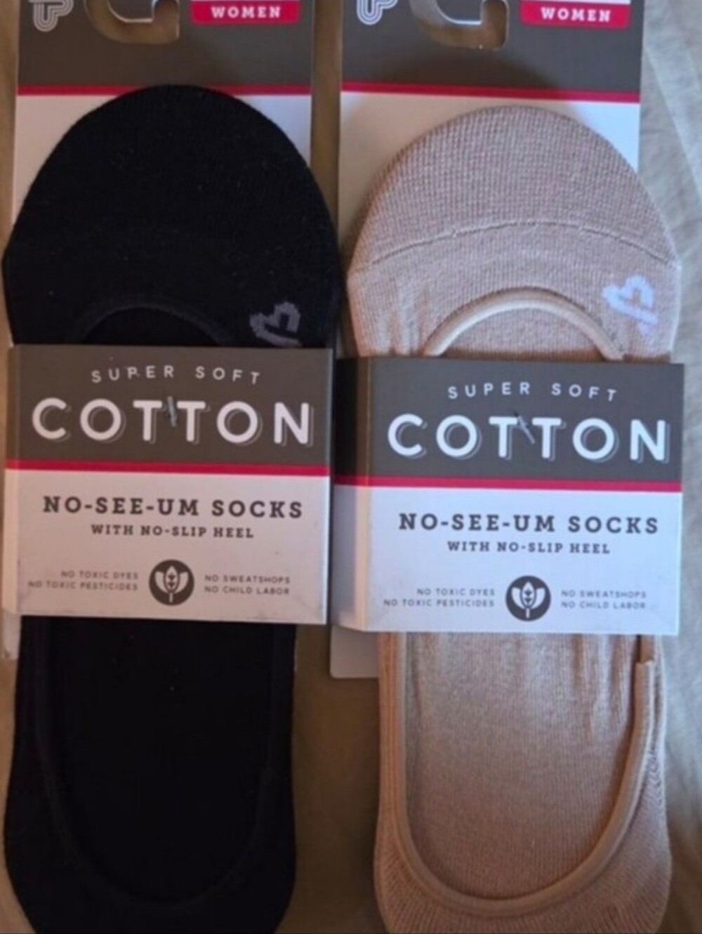 NWT- Pact Organic Super Soft No-See-Um Socks - Black & Beige